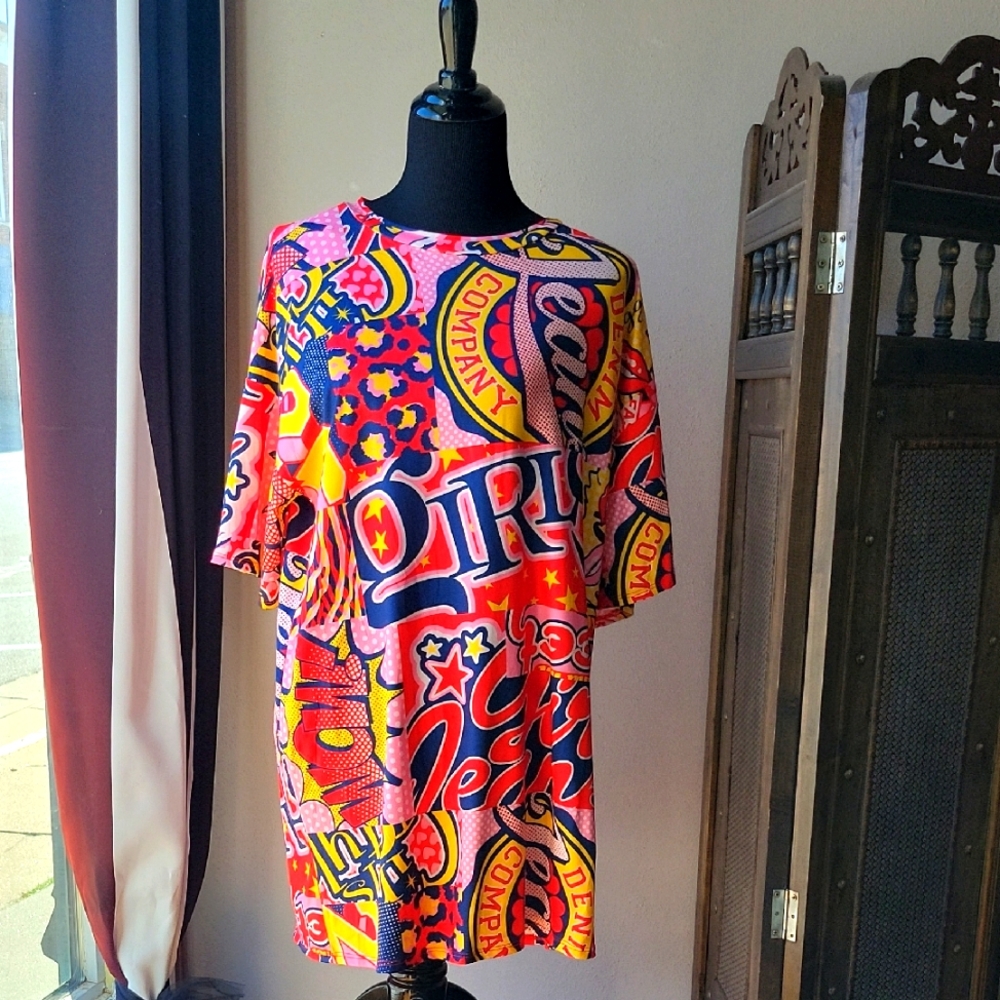 Colorful Graphic Print Mini Dress LARGE